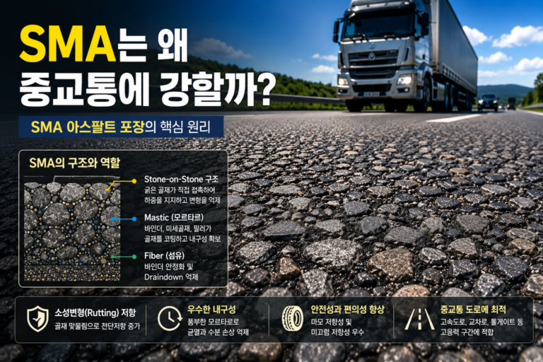 유럽에서 발전한 SMA 아스팔트 포장은 왜 중교통 도로에 강한가 — 골재 맞물림, Stone-on-Stone 구조와 바인더 모르타르의 역할 6 SMA 아스팔트 포장의 Stone-on-Stone 골재 맞물림 구조