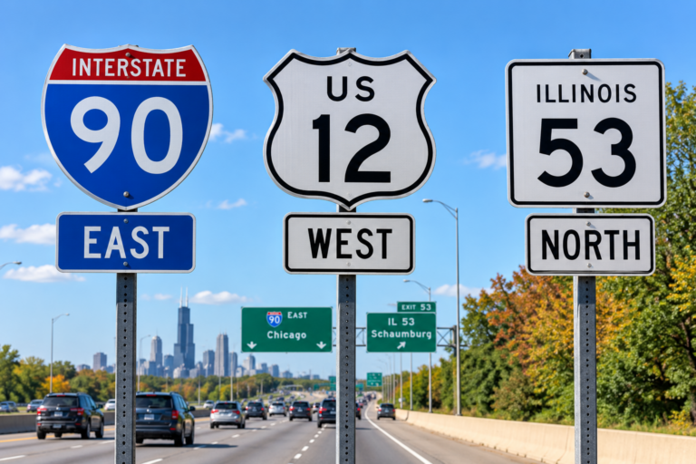 미국 도로 표지판의 Interstate, US Route, State Route는 무엇이 다를까? 3 미국 도로 표지판 Interstate 90, US Route 12, Illinois Route 53 비교