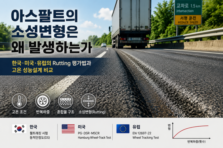 아스팔트의 소성변형은 왜 발생하는가 — 한국·미국·유럽의 Rutting 평가법과 고온 성능설계 비교 9 아스팔트 소성변형과 한국·미국·유럽의 Rutting 평가법 비교