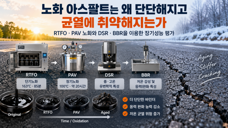 노화 아스팔트는 왜 단단해지고 균열에 취약해지는가 — RTFO·PAV 노화와 DSR·BBR을 이용한 장기성능 평가 6 노화 아스팔트 RTFO PAV 노화와 DSR BBR 장기성능 평가