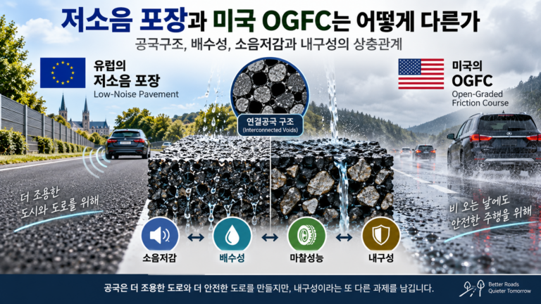 저소음 포장 비교 — 유럽과 미국 OGFC의 공극구조, 배수성, 소음저감과 내구성 4 저소음 포장과 미국 OGFC의 공극구조 배수성 소음저감 비교